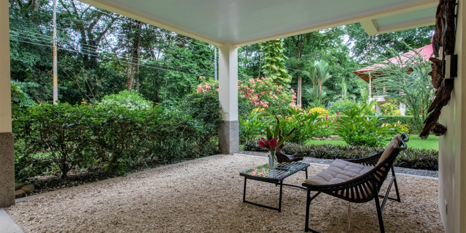 29. Lower Seating Area Two-Bedroom Jungle View Home in Gated Community with Community Waterfall & Pool in Tres Rios Costa Rica