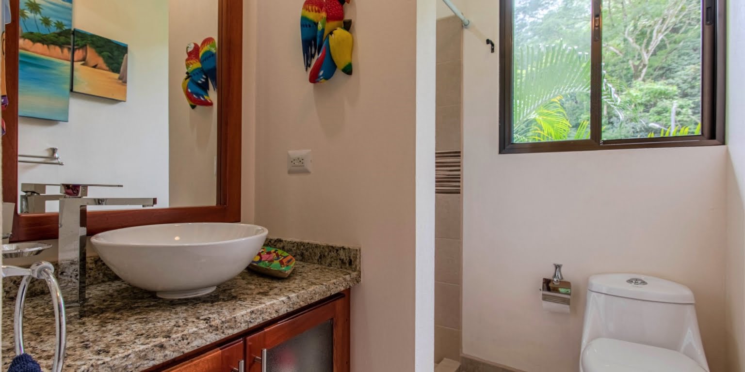 24. Guest Bathroom- Two-Bedroom Jungle View Home in Gated Community with Community Waterfall & Pool in Tres Rios Costa Rica