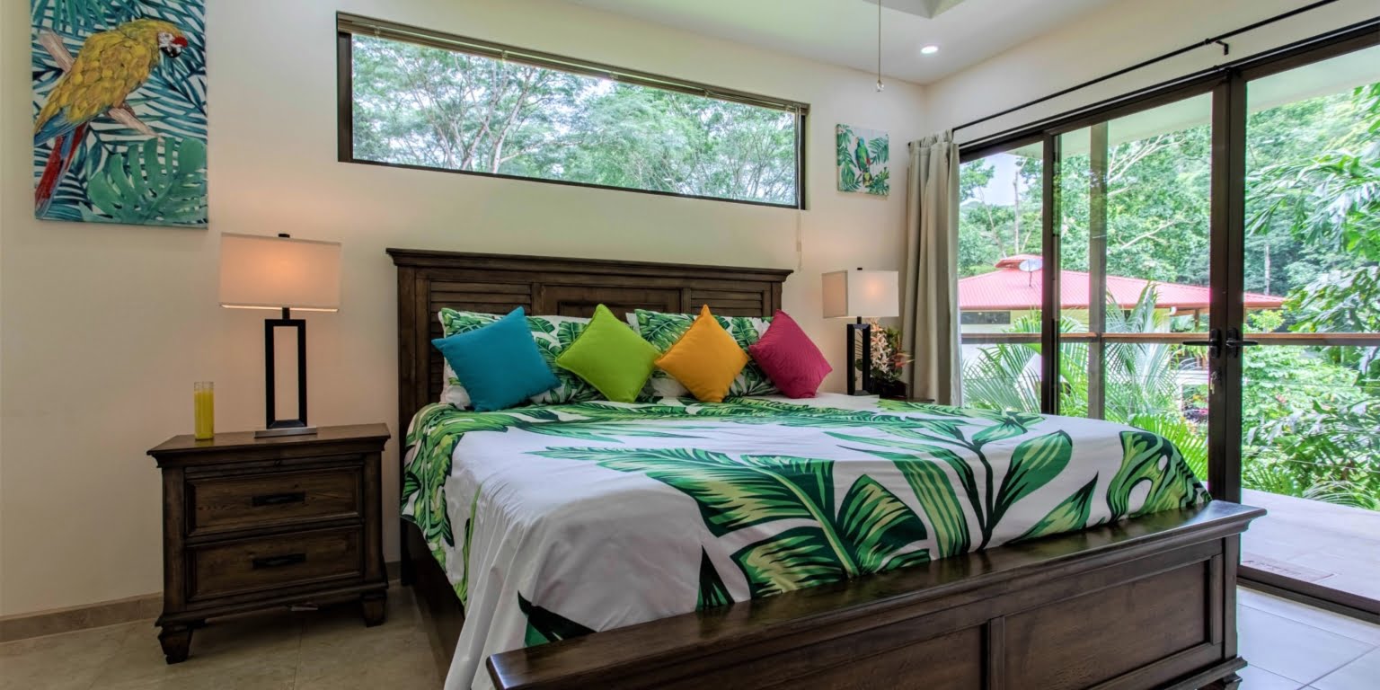 12. Master Bedroom Two-Bedroom Jungle View Home in Gated Community with Community Waterfall & Pool in Tres Rios Costa Rica