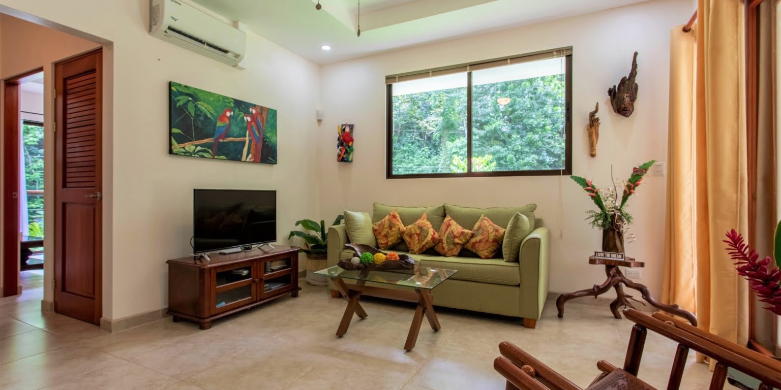 10. Living Room Two-Bedroom Jungle View Home in Gated Community with Community Waterfall & Pool in Tres Rios Costa Rica