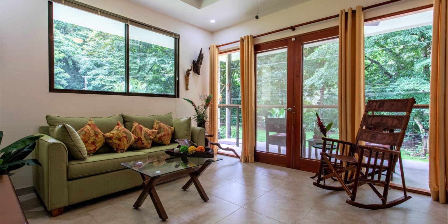 9. Living Room Two-Bedroom Jungle View Home in Gated Community with Community Waterfall & Pool in Tres Rios Costa Rica