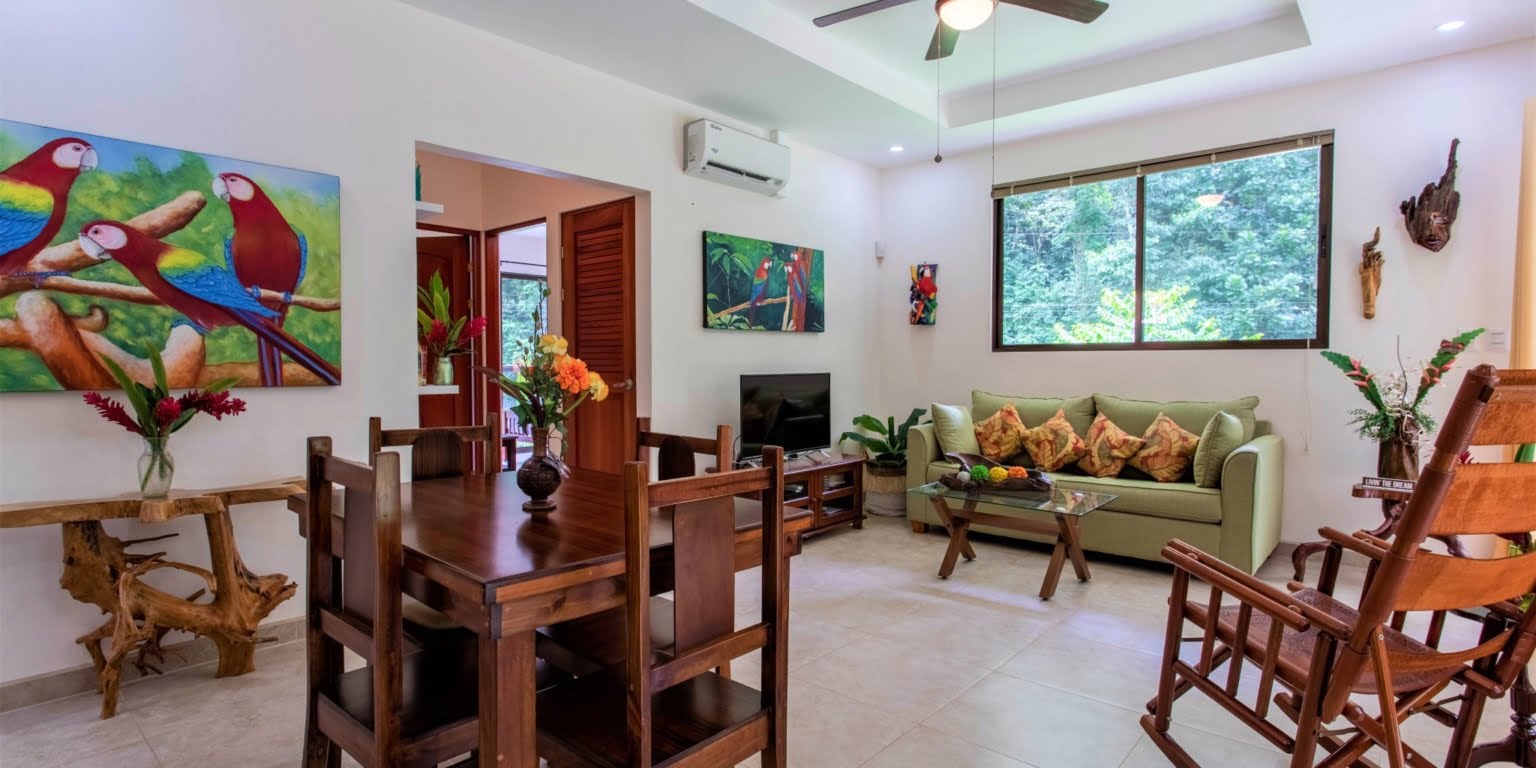 8. Dining Area Two-Bedroom Jungle View Home in Gated Community with Community Waterfall & Pool in Tres Rios Costa Rica