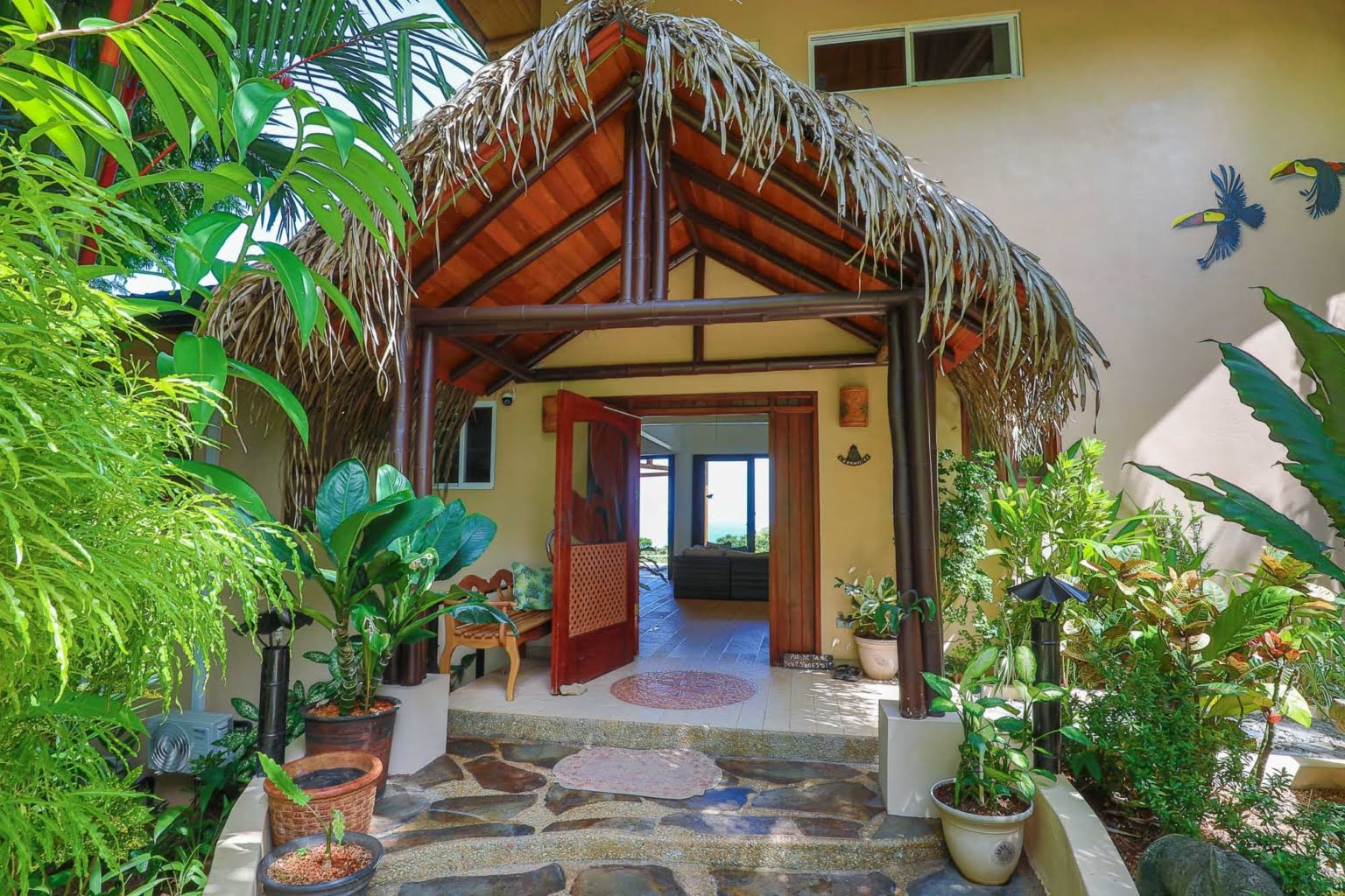 entrance Tropical Luxury 9-Bedroom Home in Gated Community above Dominicalito Costa Rica