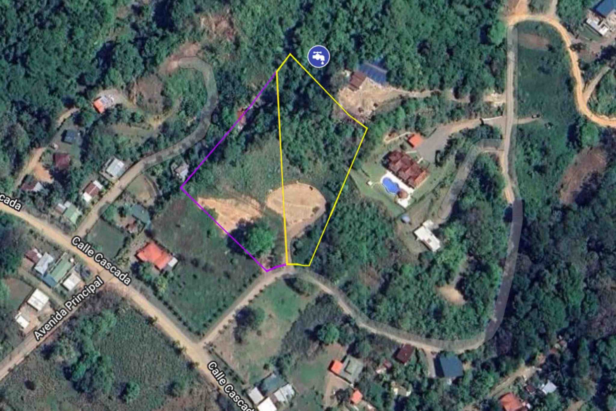 satellite map with outline lots 2+3 Lot with Big Ocean Views and Legal Water, Internet & Easy Access in Ojochal Costa Rica