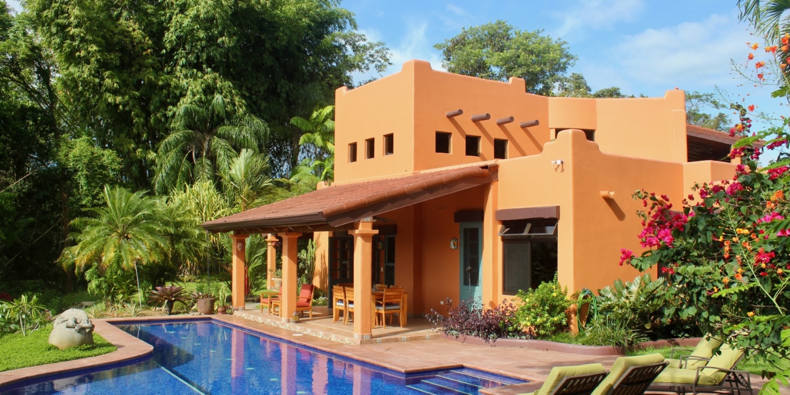 1 Luxury 3-Bedroom Home with Pool, Sunset Ocean View, Separate Ocean View Building Site & Guesthouse in Lagunas above Dominical Costa Rica