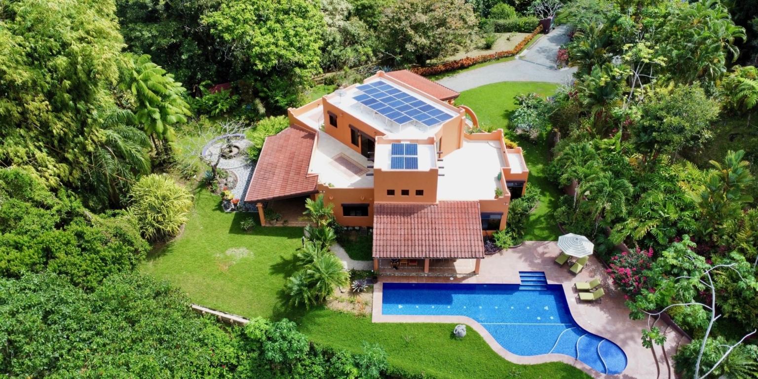 2 Luxury 3-Bedroom Home with Pool, Sunset Ocean View, Separate Ocean View Building Site & Guesthouse in Lagunas above Dominical Costa Rica