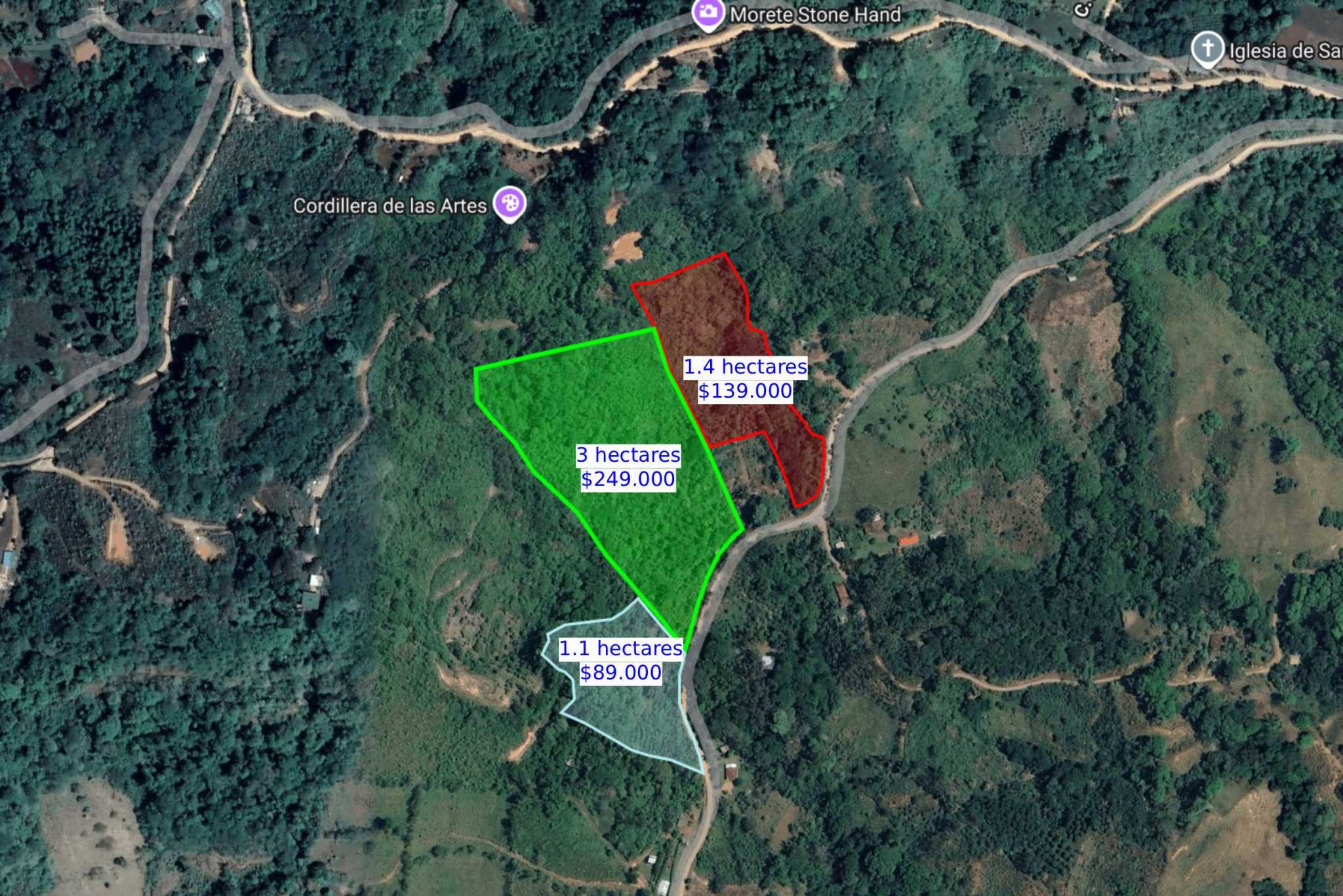 MyMaps-3 together – labelled Jungle Lot with 2+ Building Sites, Legal Water, Electricity on Public Road with Big Valley & Mountain Views near San Josecito Costa Rica
