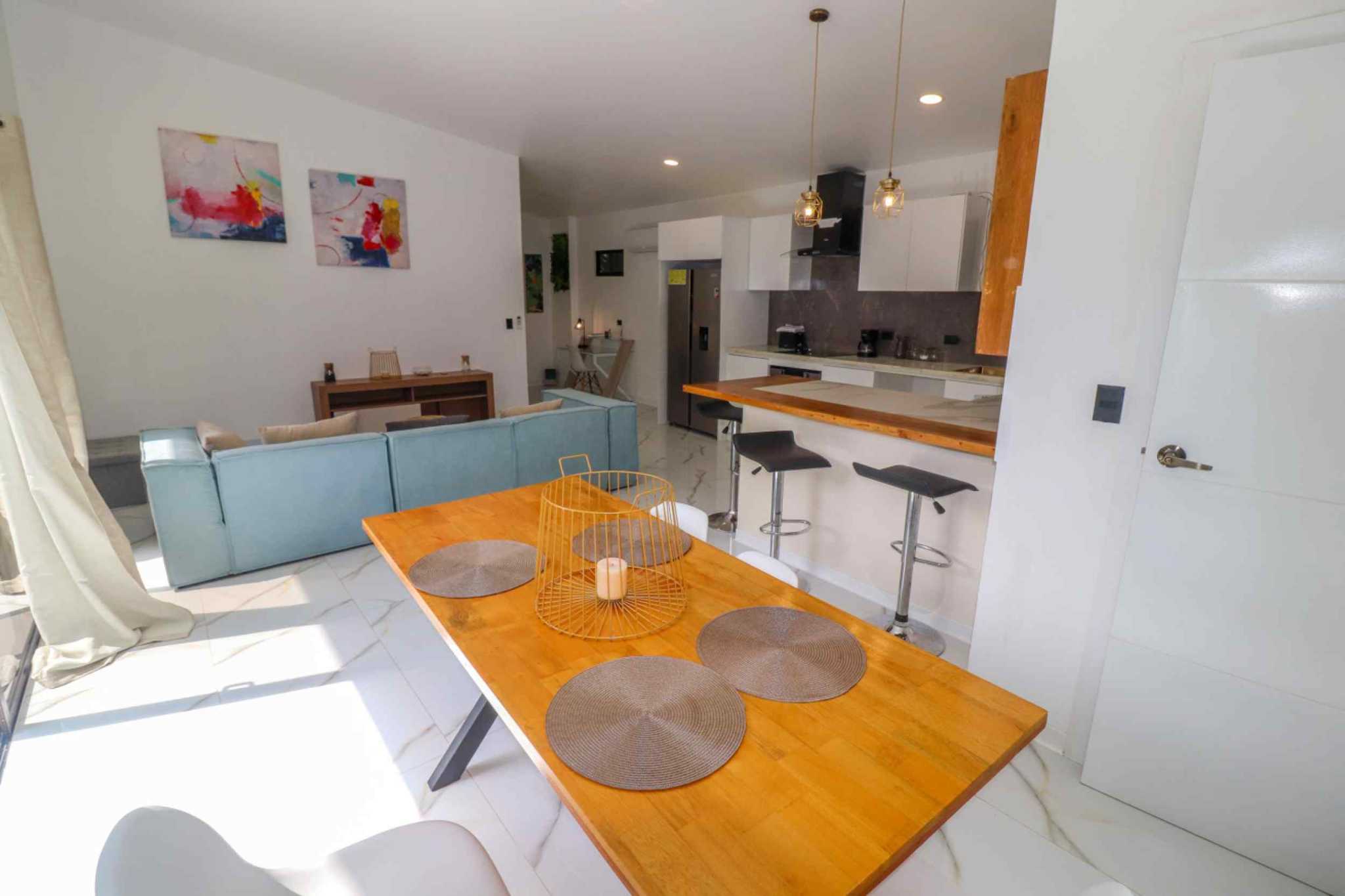 55856-5 3-Bedroom Home with Pool: open-plan dining, living area and kitchen with breakfast bar in Bahia, Costa Rica