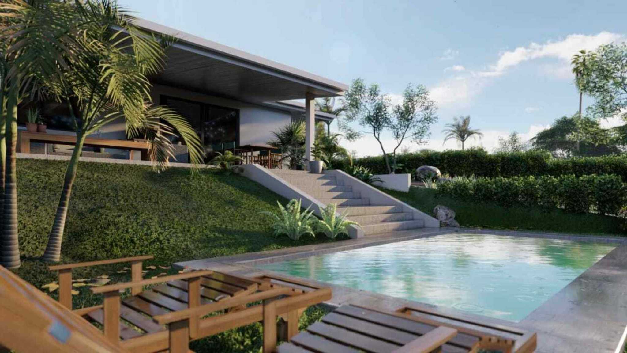64796-21 Unfinished Modern 3-Bedroom Villa with Valley Views & Pool Foundation in Ojochal Costa Rica