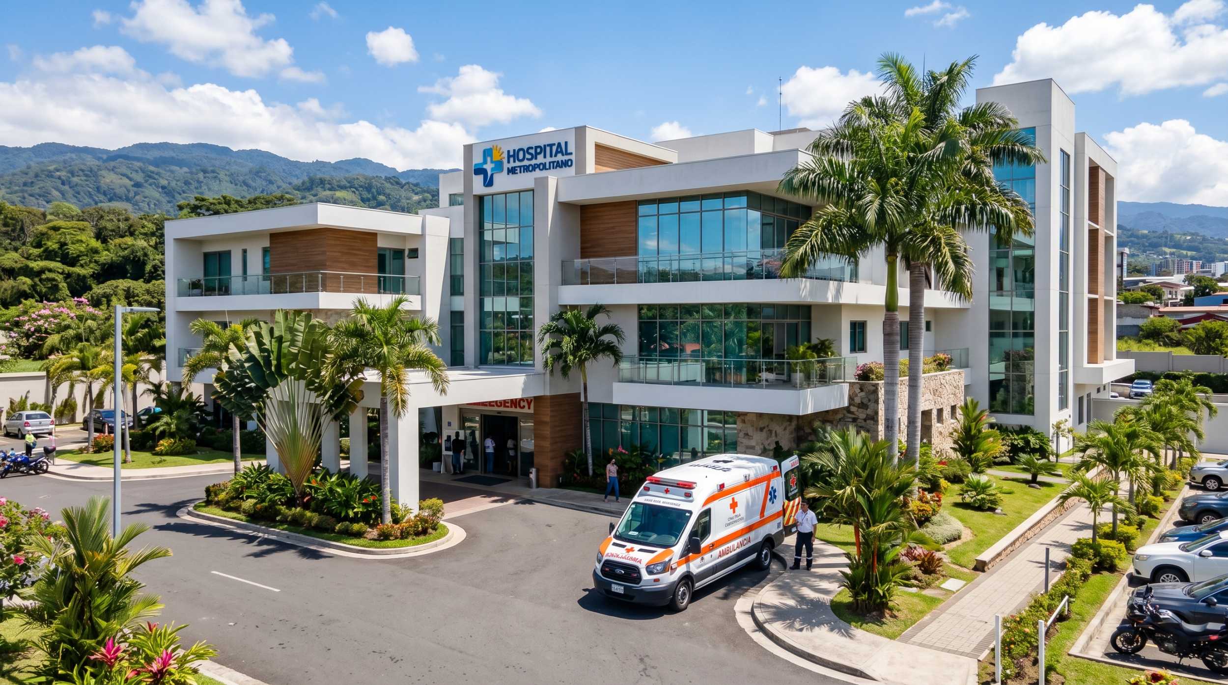 Modern private hospital exterior near Costa Ballena Costa Rica