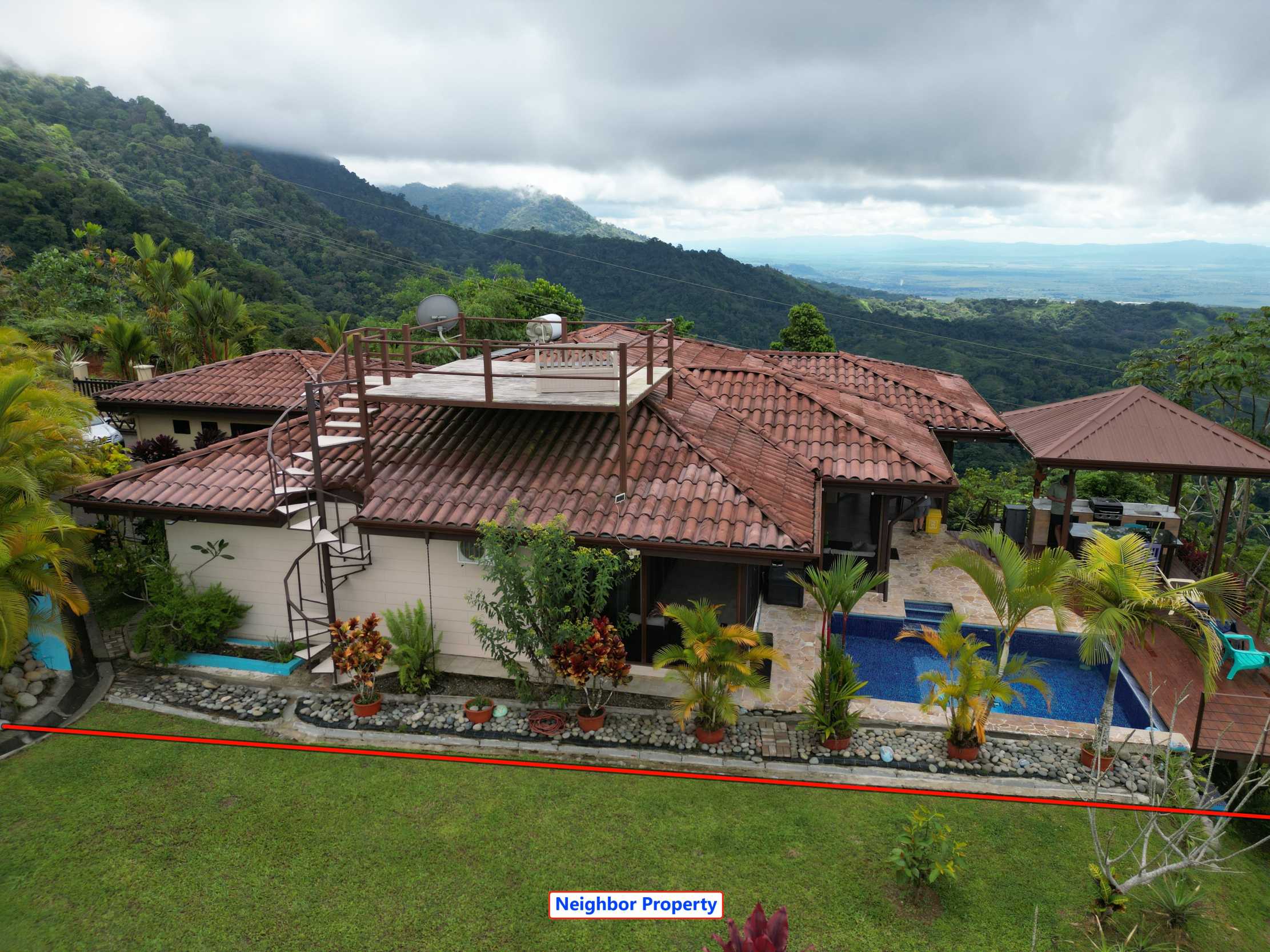 Ocean-View 3-Bedroom Home aerial view with pool in Toucan Valley/Osa Mountain Village, Costa Rica