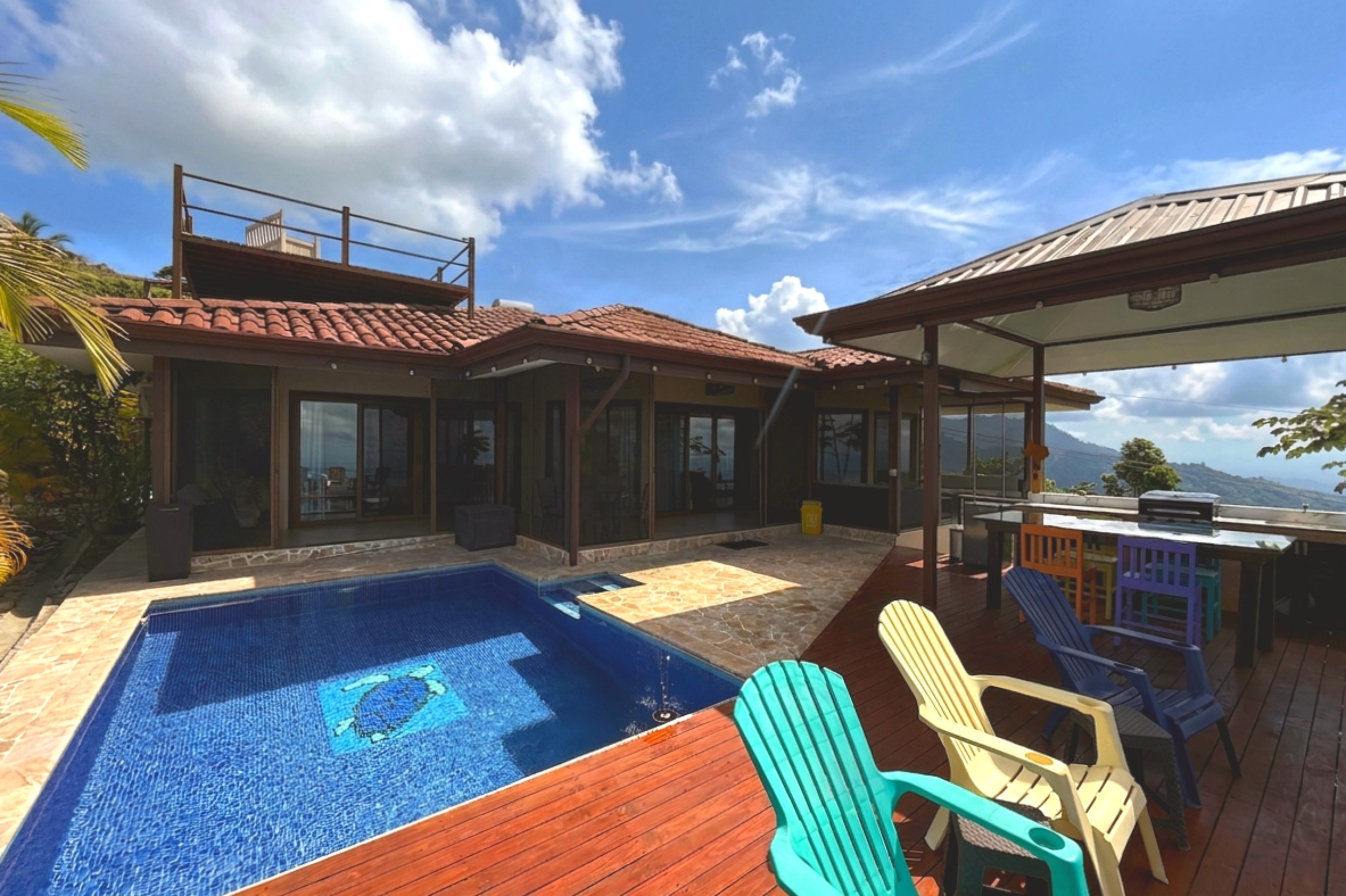 Ocean-View 3-Bedroom Home pool with turtle mosaic in Toucan Valley/Osa Mountain Village, Costa Rica