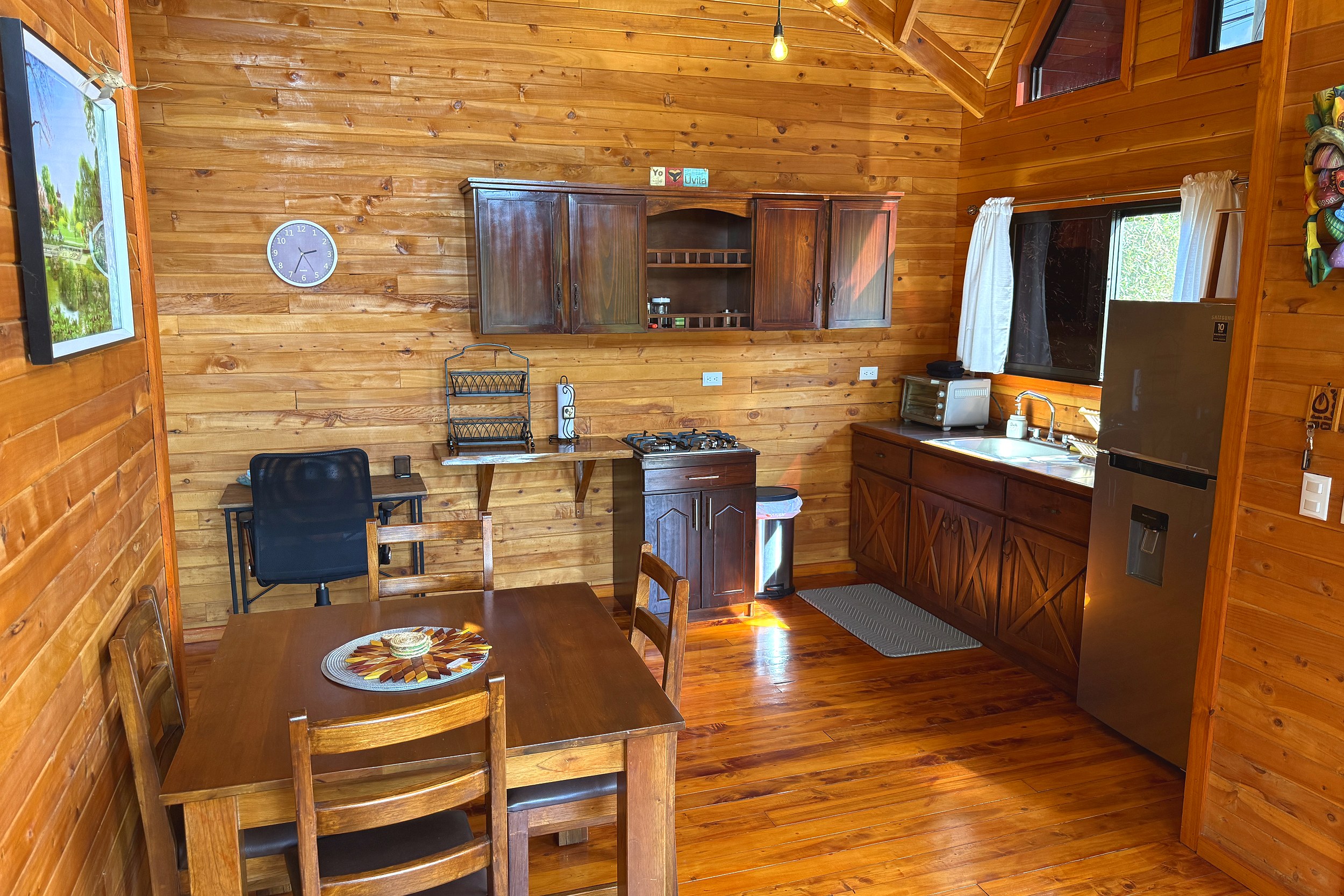 Cabin Kitchen & Dining Income Producing Cabin Home rustic wooden kitchen and dining table in Bahia, Costa Rica