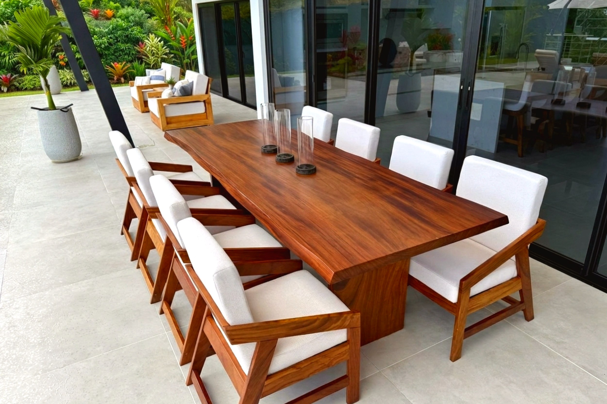 Modern Luxury Home terrace wooden dining table in Chontales, Costa Rica