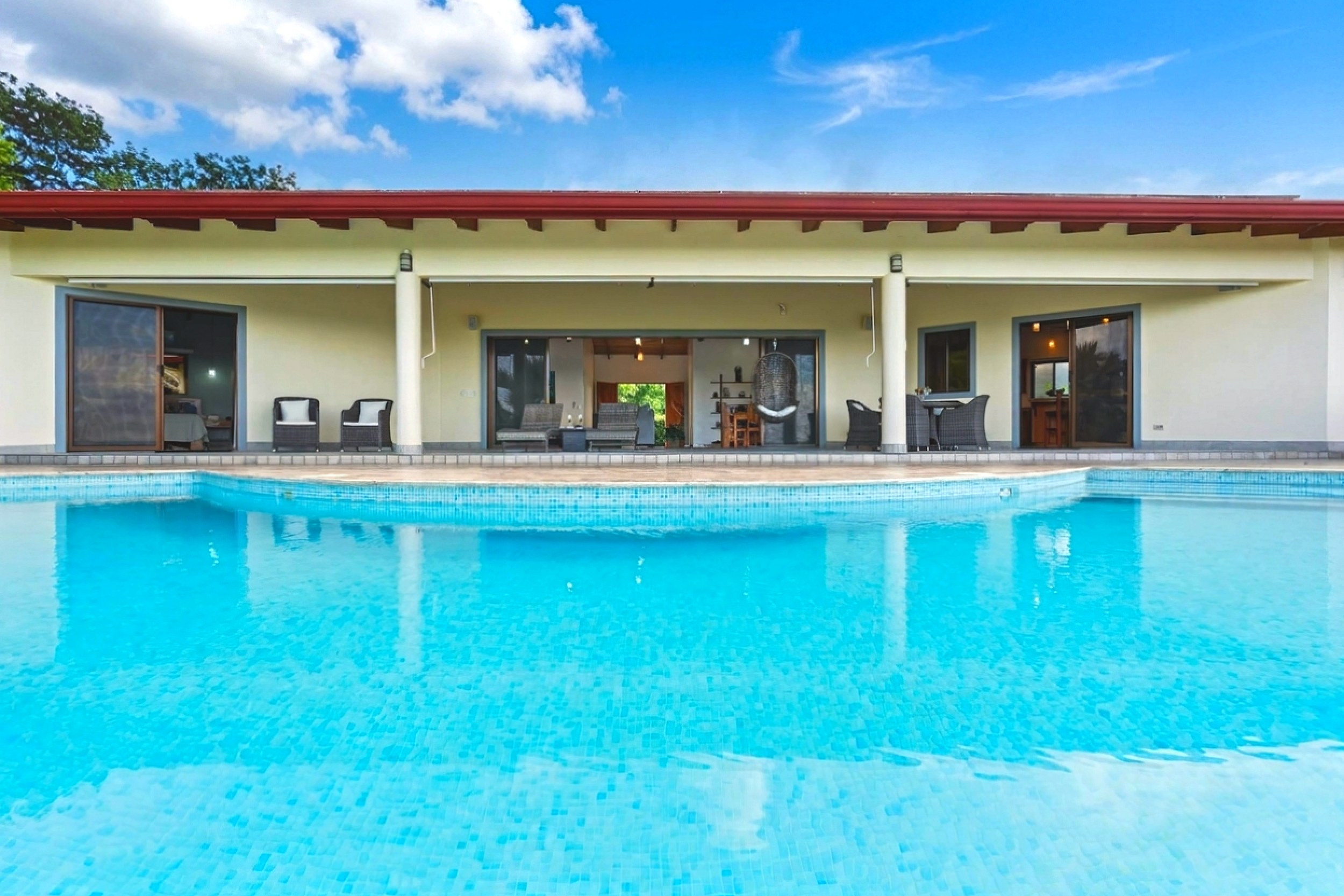 Luxurious Home swimming pool and covered patio in Chontales, Costa Rica.