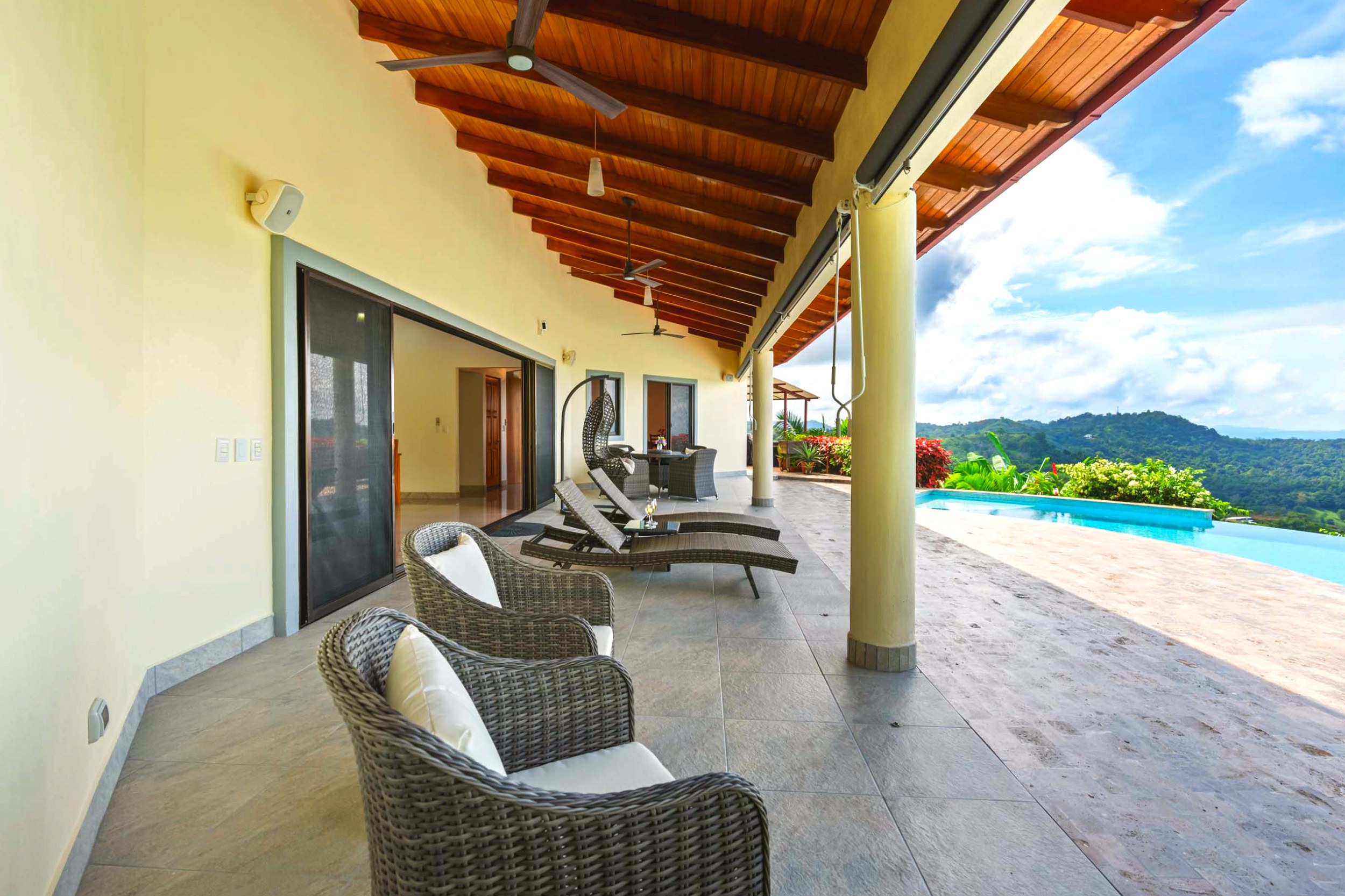 Luxurious Ocean View Home covered terrace and pool in Chontales, Costa Rica.