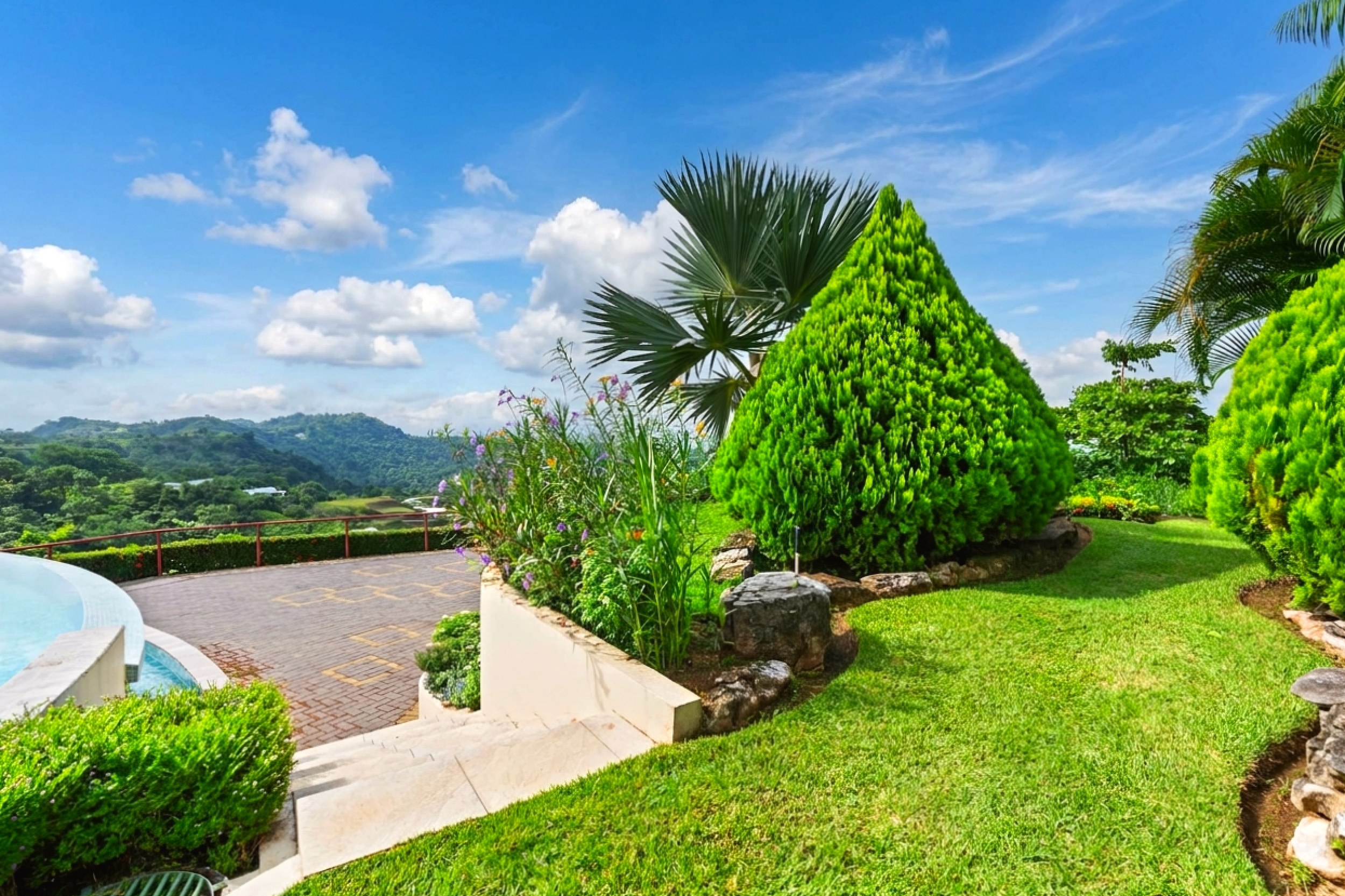 Luxurious Ocean View Home manicured garden and mountain views in Chontales, Costa Rica.