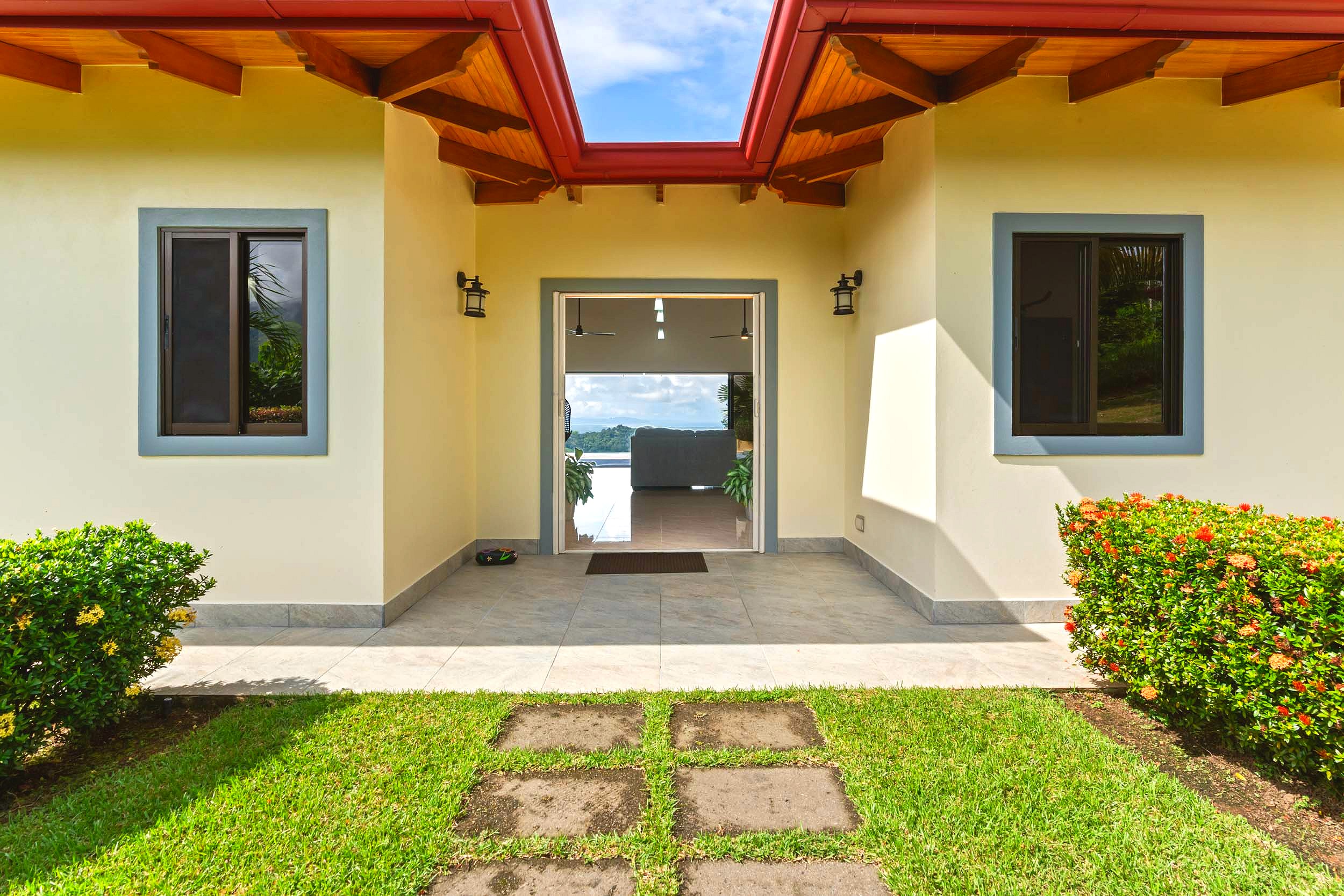 Luxurious Ocean View Home front entryway and stepping stones in Chontales, Costa Rica