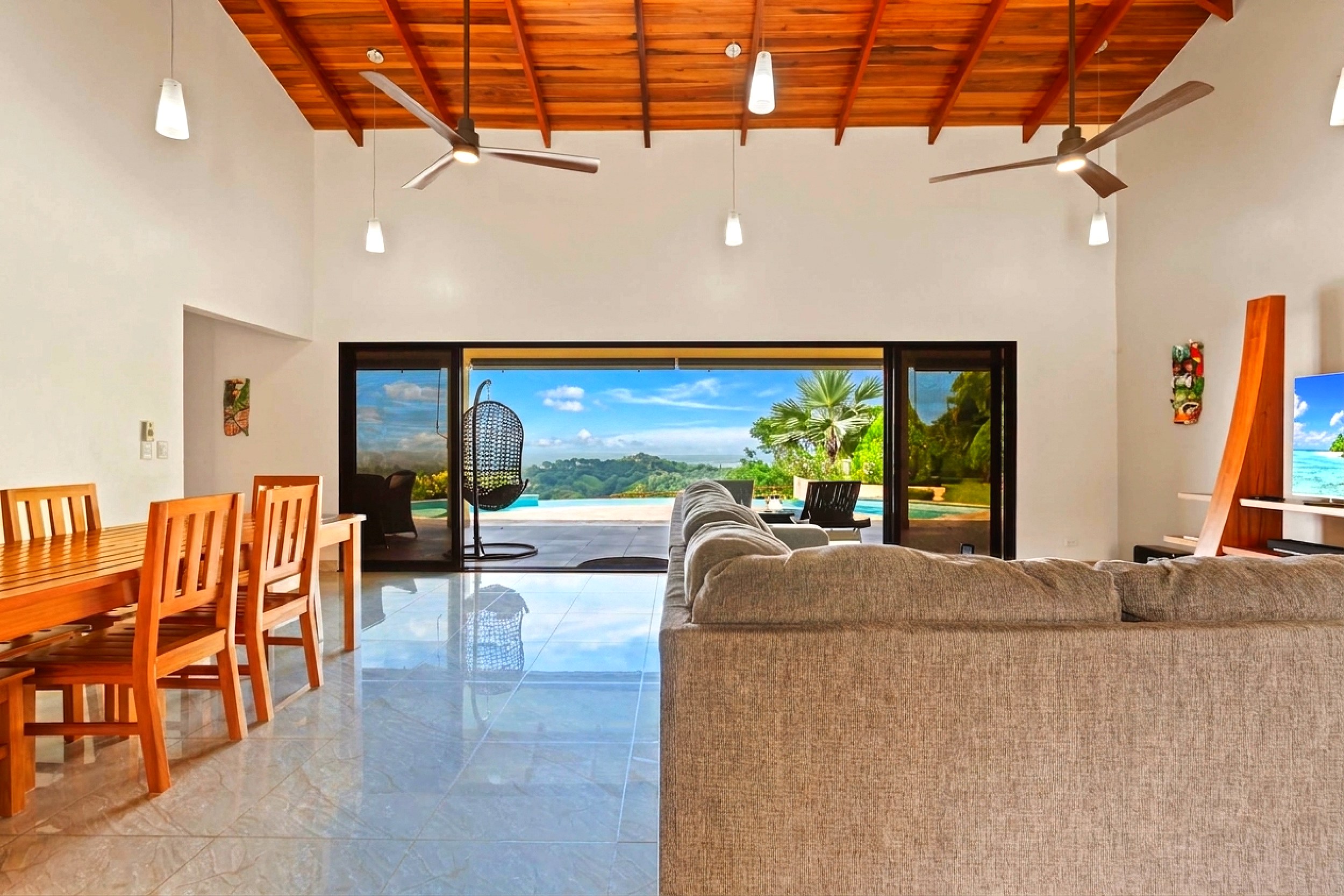 Luxurious Ocean View Home living room with pool view in Chontales, Costa Rica