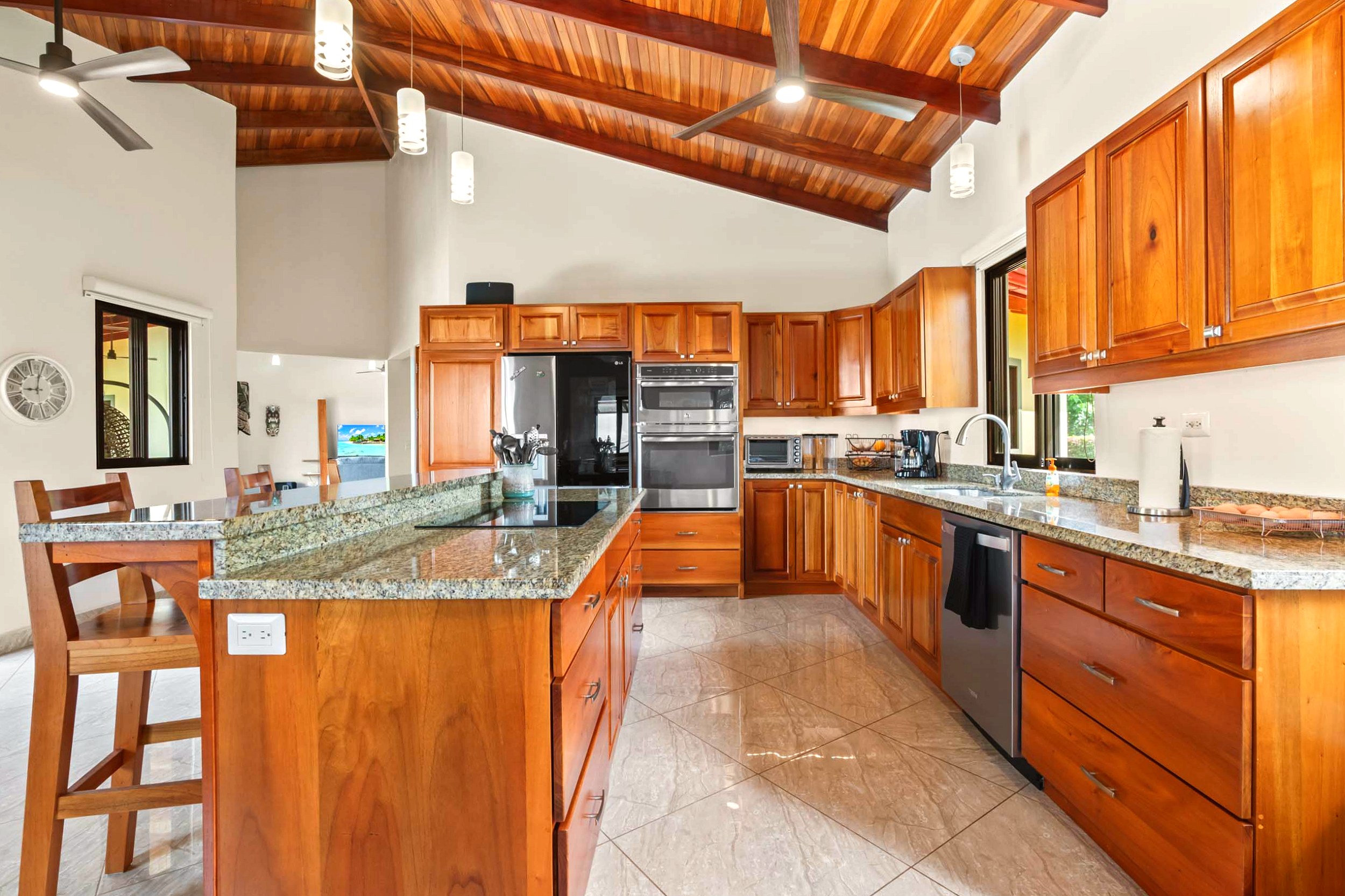 Luxurious Ocean View Home modern wooden kitchen in Chontales, Costa Rica