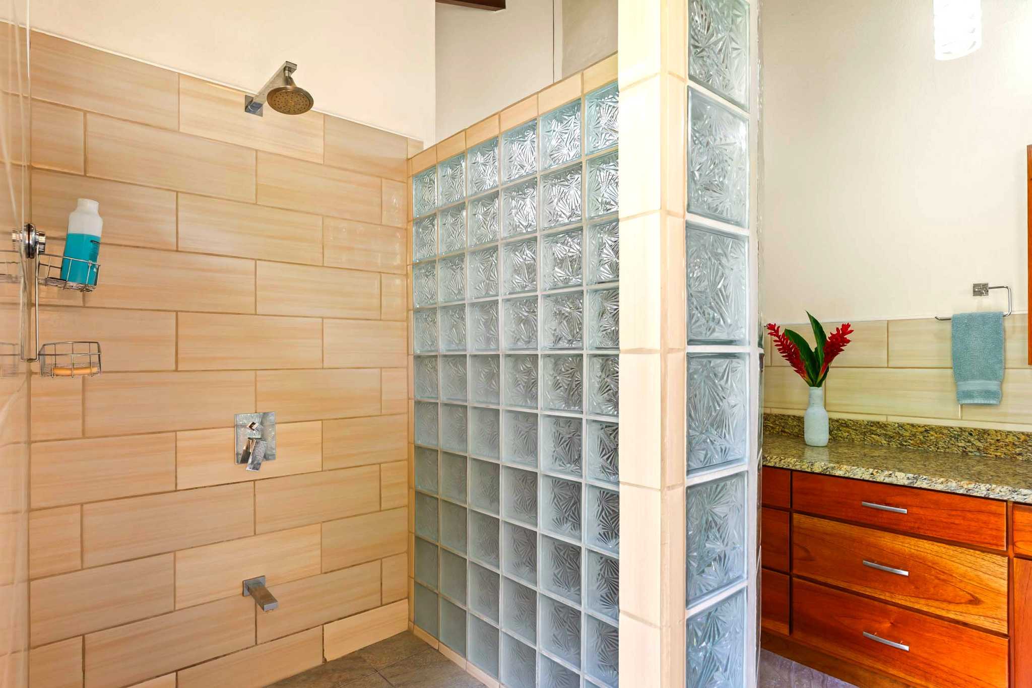 Master Bathroom Shower Luxurious Ocean View Home master bath glass block shower in Chontales, Costa Rica