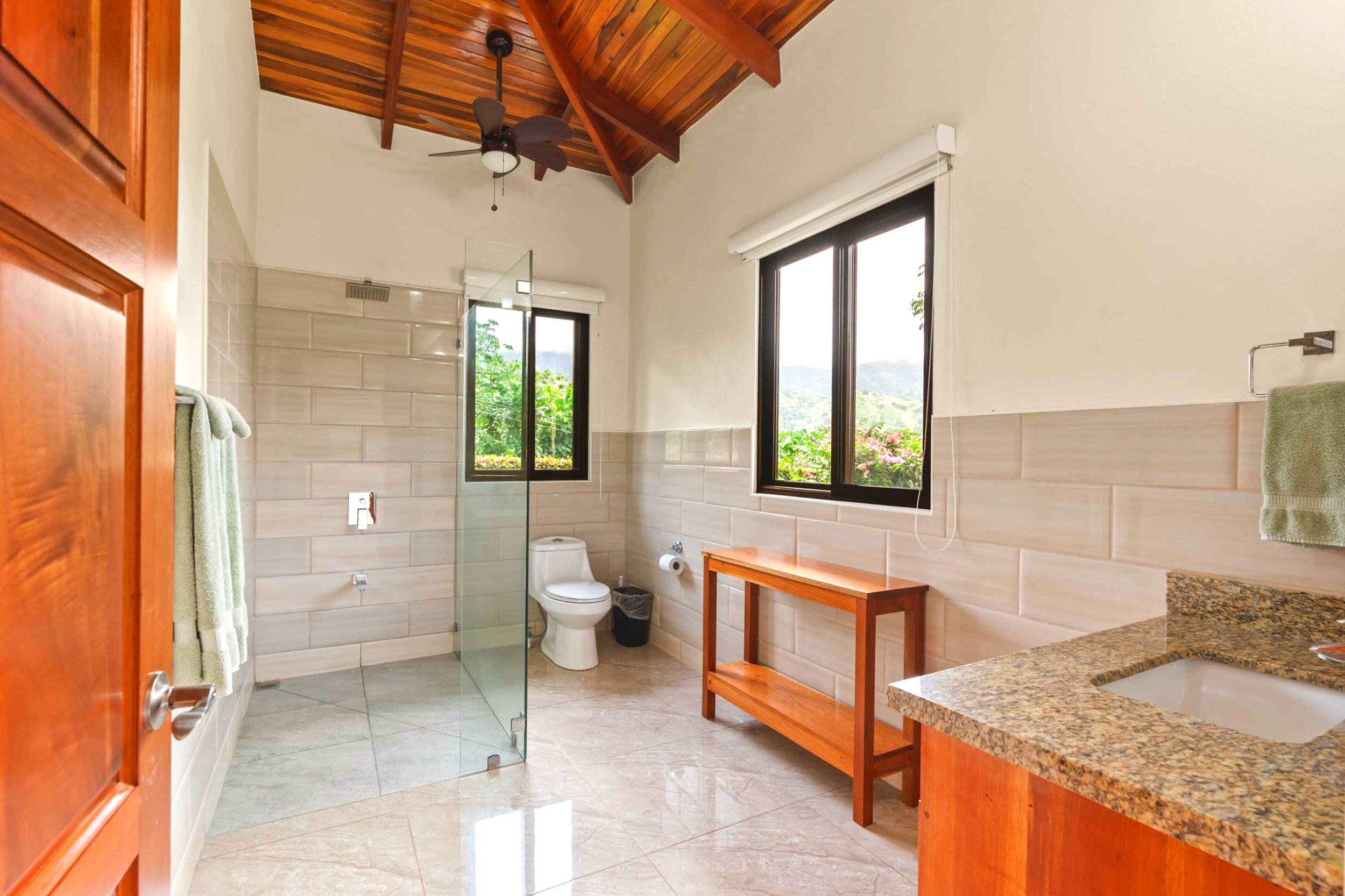 Luxurious Ocean View Home guest bathroom with walk-in shower in Chontales, Costa Rica