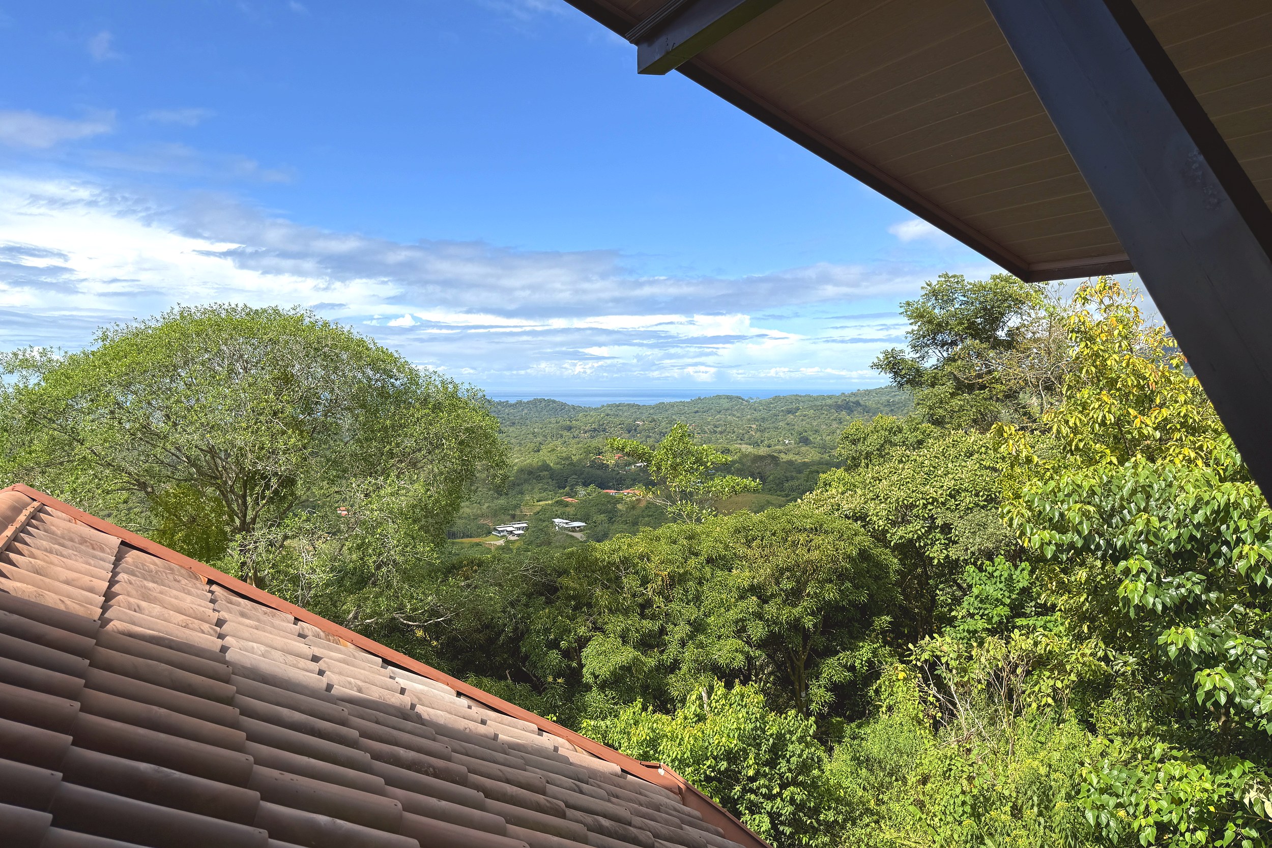 Panoramic Jungle & Ocean View Panoramic Ocean View Home lush jungle canopy and distant sea from covered terrace in Ojochal, Costa Rica