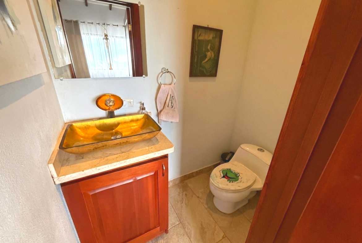 Ocean-View 3-Bedroom Home guest bathroom with gold sink in Toucan Valley/Osa Mountain Village, Costa Rica
